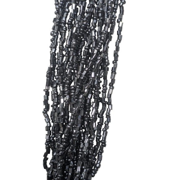 Artisan Crafted Faceted Gunmetal Bead Multi-Strand Statement Necklace Black Grey - Picture 4 of 4